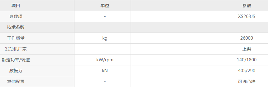 安博web版登录入口XS263JS机械单钢轮压路机参数配置